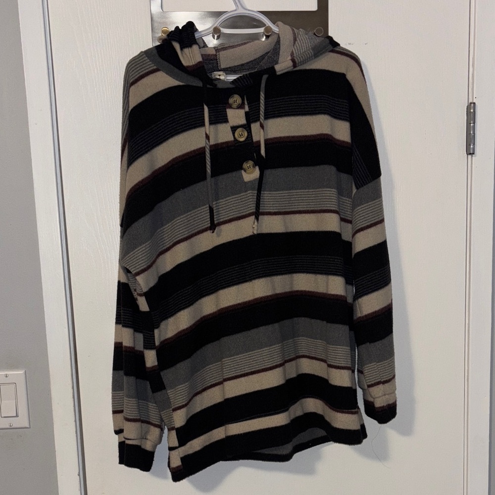 Striped Hooded Sweater with Buttons